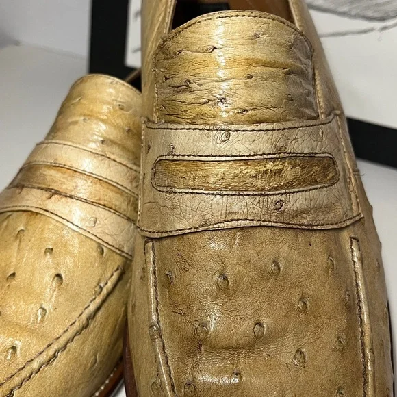 Mezlan Platinum Ostrich Quill Penny Loafers Men’s Size US 10.5 M - Picture 2 of 16